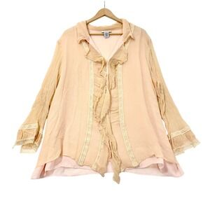 VTG Avenue Silk Ruffle Unconventional Lace XL Fairy Chiffon Pink Victorian Boho